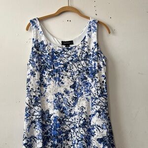 R&M Richards Blue and White Floral Knee  Length sleeveless eyelet dress